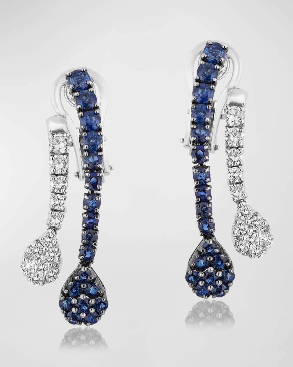 18K White Gold Blue Sapphire and Diamond Double Statement Earrings
