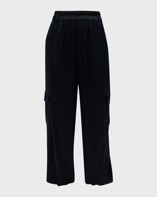 Satin Cropped Cargo Joggers