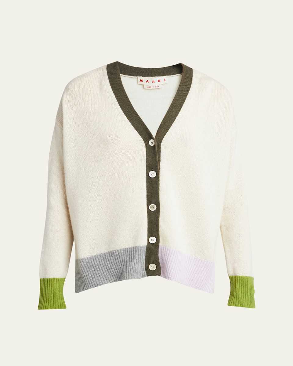 Asymmetric Colorblock Cashmere Knit Cardigan
