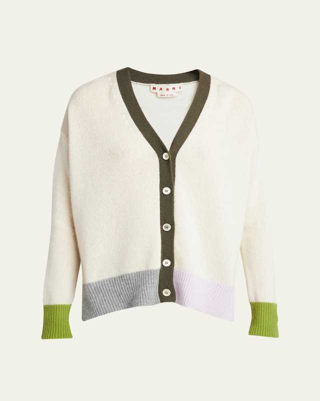 Asymmetric Colorblock Cashmere Knit Cardigan