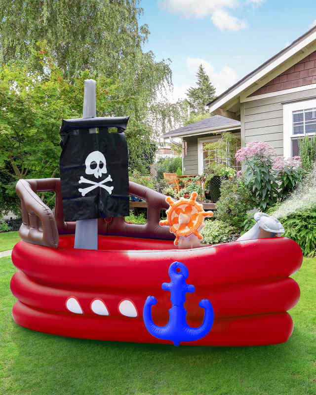 Kid's Water Fun Pirate Boat Inflatable Sprinkler Play Center w/ Pump