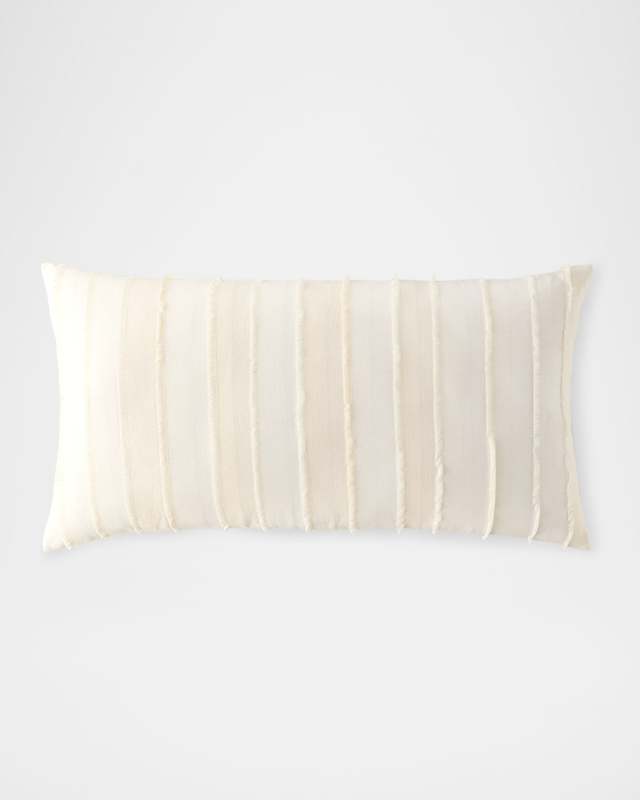 Fringed White Bolster Pillow, 17" x 32"