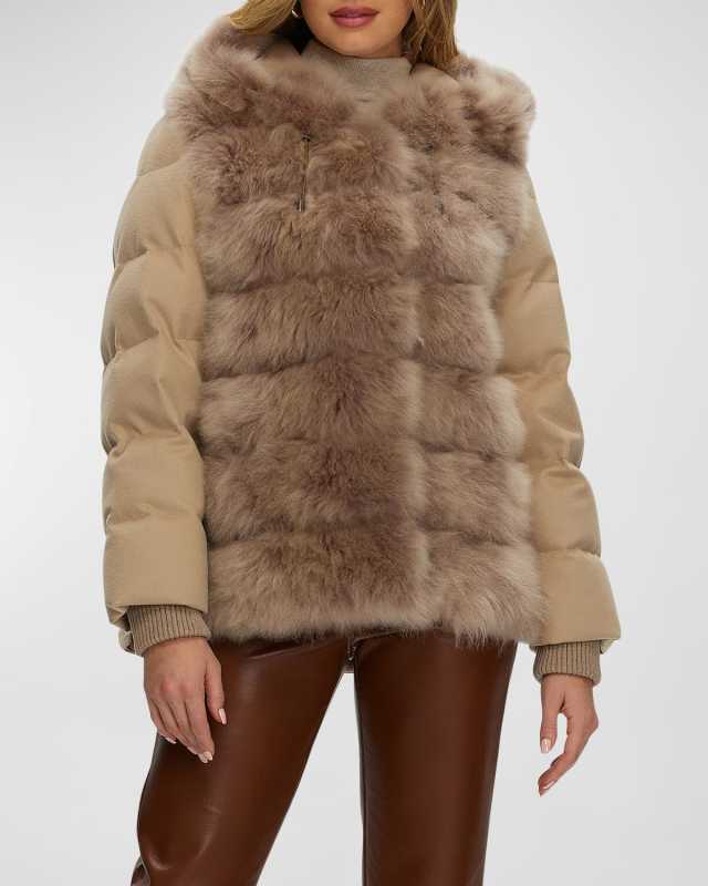 Cashmere Down Parka Jacket With Cashmere Goat Shearling