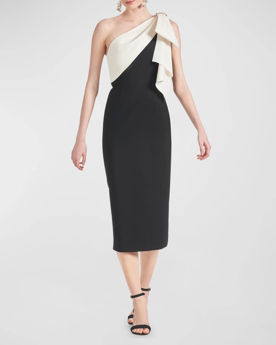 Shane Two-Tone One-Shoulder Sheath Midi Dress
