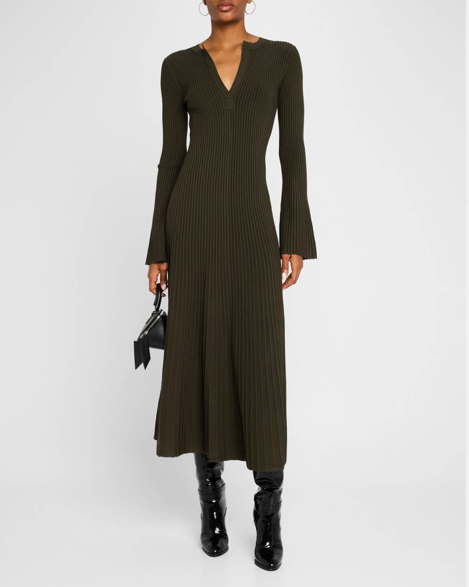 Genna Ribbed Long-Sleeve Midi Dress
