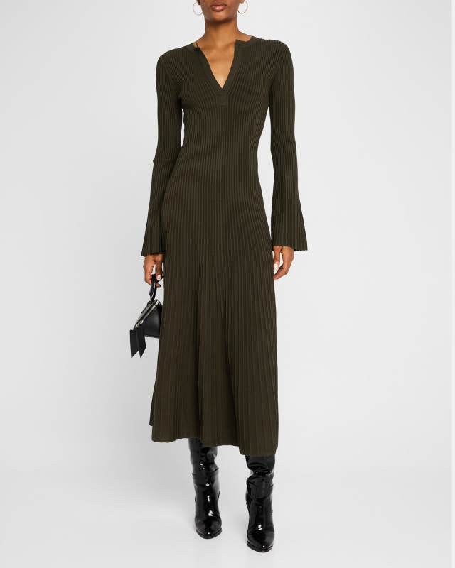 Genna Ribbed Long-Sleeve Midi Dress