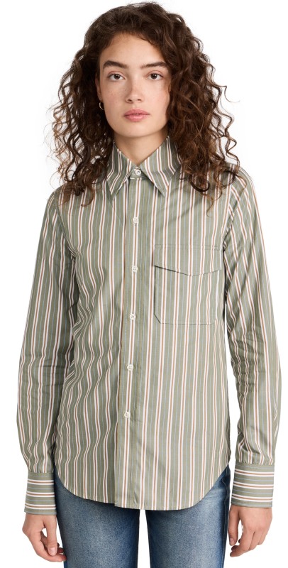 Victoria Beckham Patch Pocket Shirt Green/Mustard
