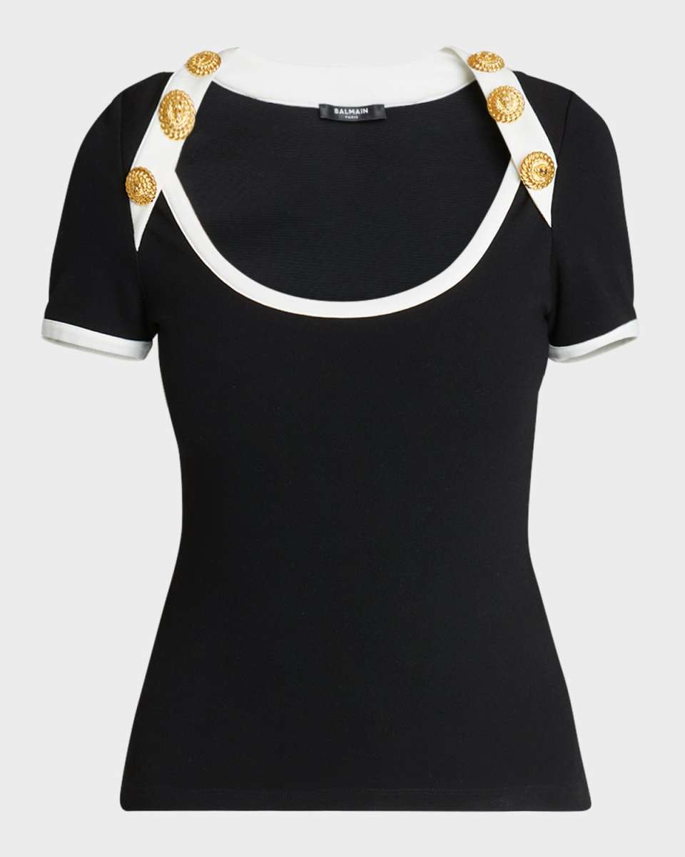 6-Button Short-Sleeve Fitted T-Shirt