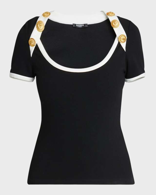 6-Button Short-Sleeve Fitted T-Shirt