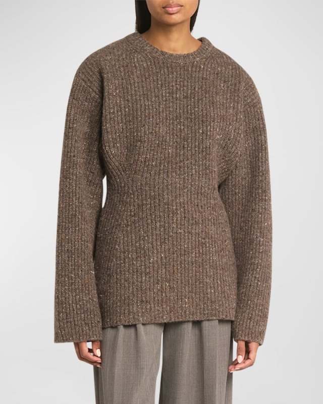 Ribbed Wool-Cashmere Crewneck Sweater