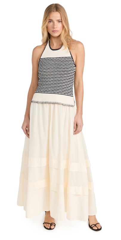Tanya Taylor Miller Dress Maritime Blue/Cream