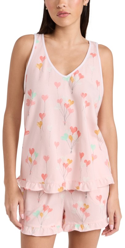 BedHead PJs Cotton Knit Boxer Tank PJ Set Floating Hearts
