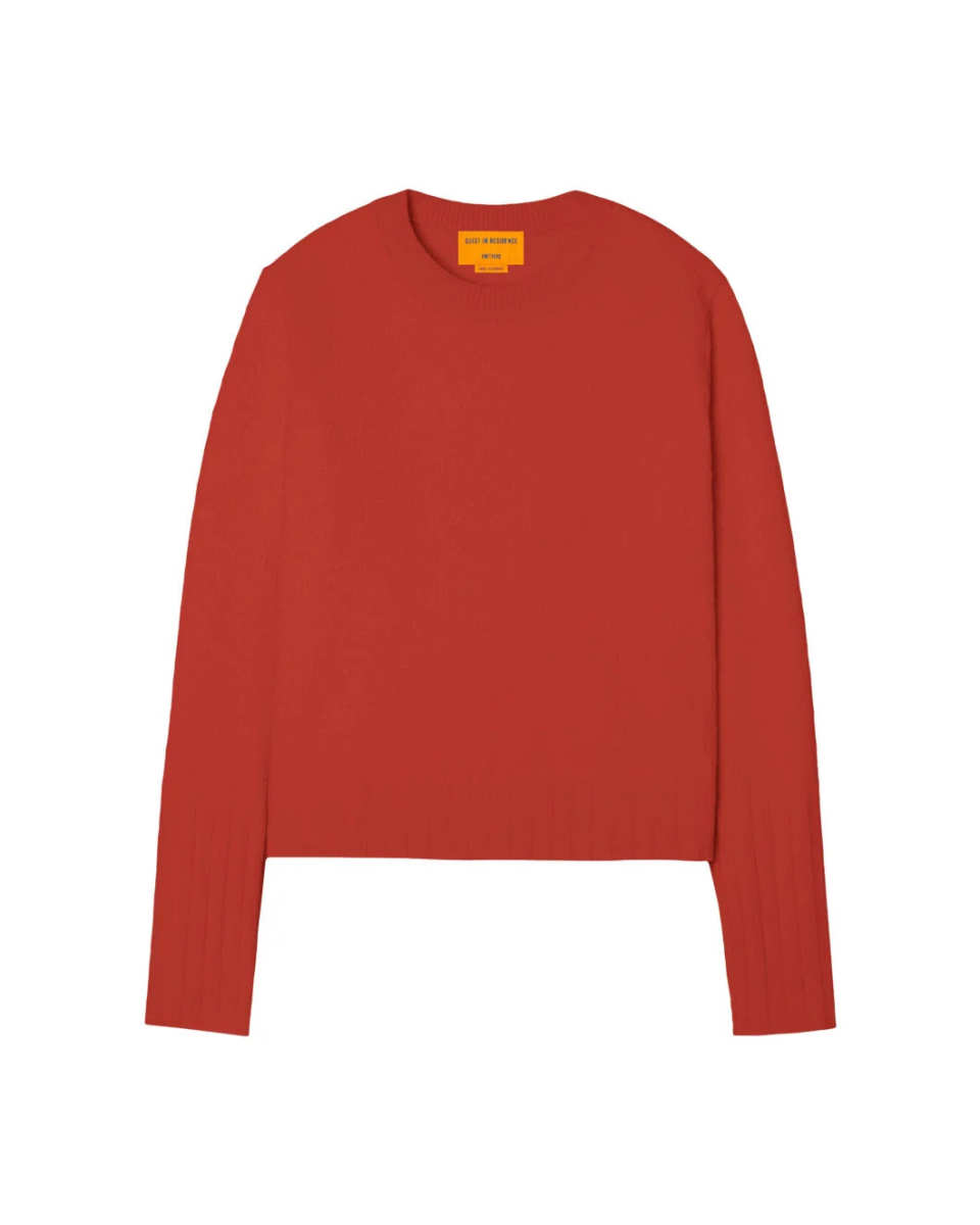 Shrunken Pointelle Crew True Red