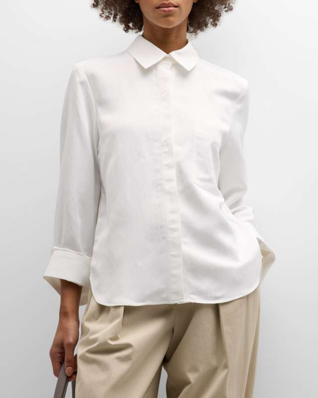 Boyfriend Button-Front Cotton Shirt