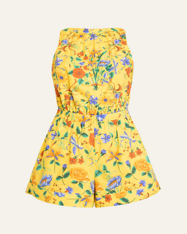 Colomba Tie-Back Floral Cotton Poplin Romper