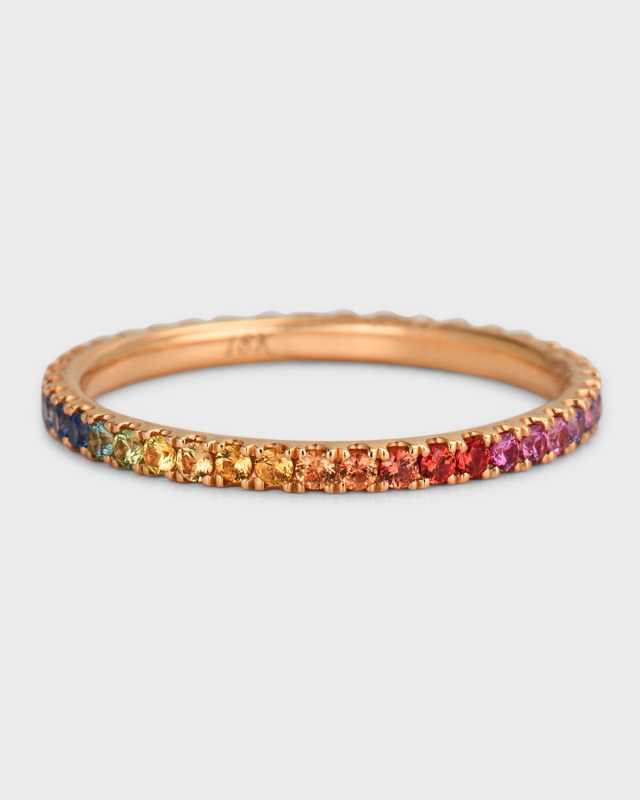 Rainbow 18K Rose Gold Sapphire Ring, Size 6