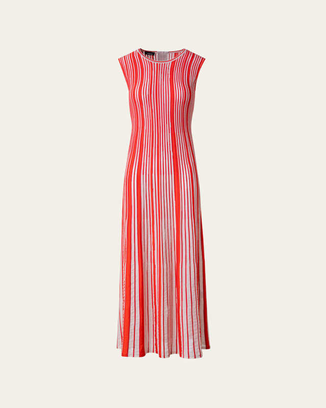 Jacquard Asagao Stripes Knit Midi Dress
