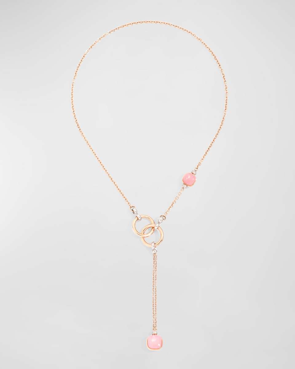 18K Rose Gold Nudo Mother of Pearl and White Topaz Lariat