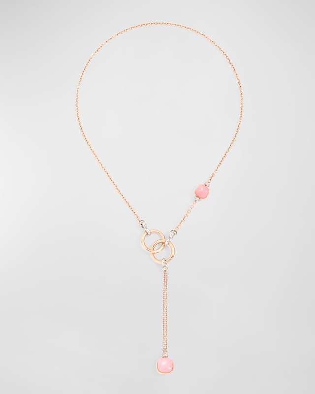 18K Rose Gold Nudo Mother of Pearl and White Topaz Lariat