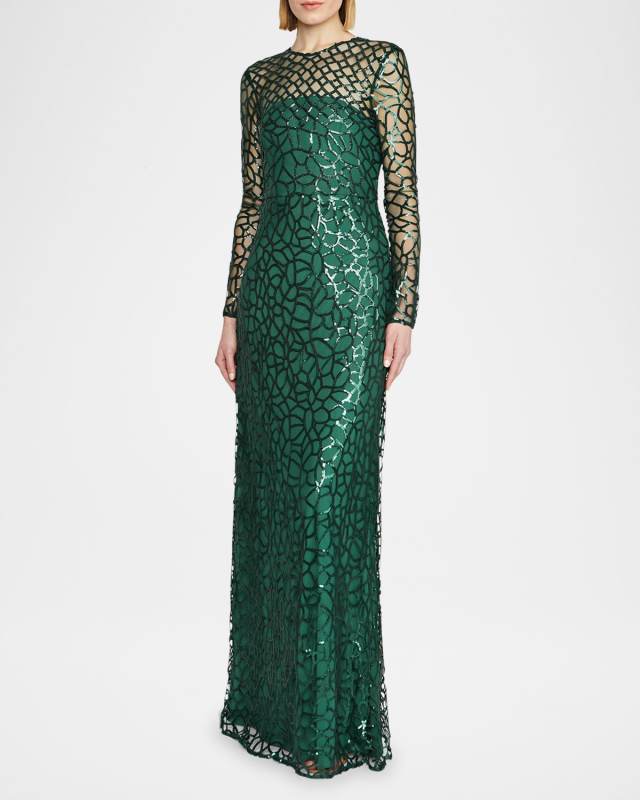 Aimee A-Line Sequin Illusion Gown