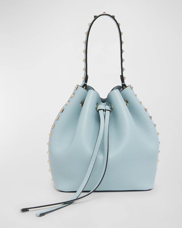 Rockstud Drawstring Leather Bucket Bag