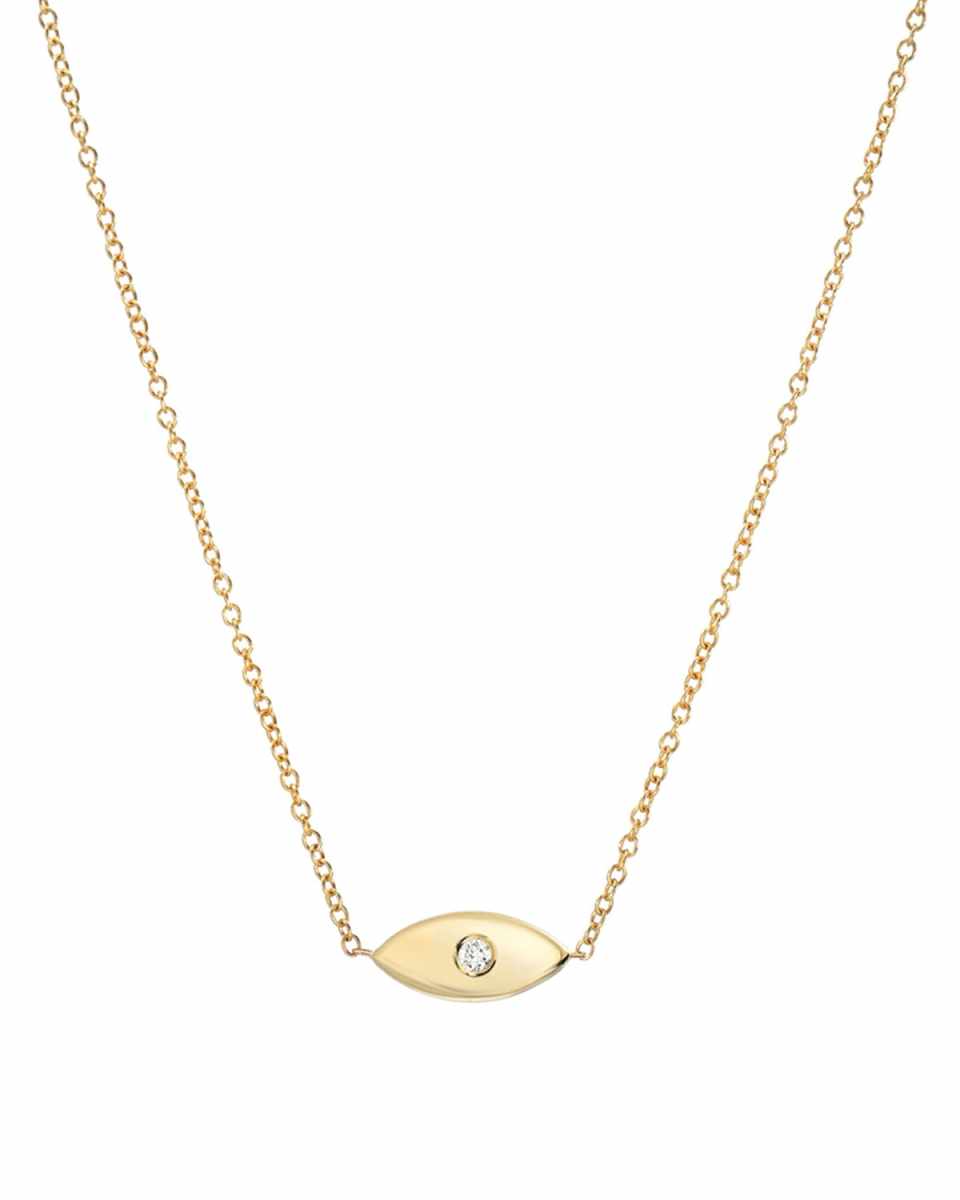 14k Gold 1-Diamond Evil Eye Necklace