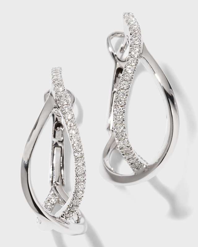 18K White Gold Small Diamond Crossover Hoop Earrings
