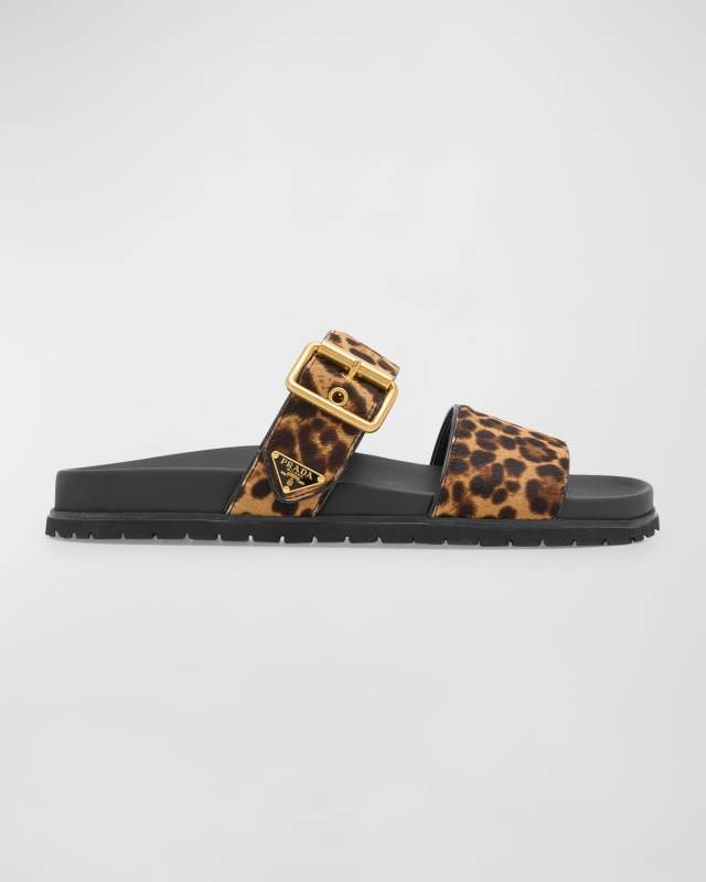 Leopard Buckle Sporty Slide Sandals