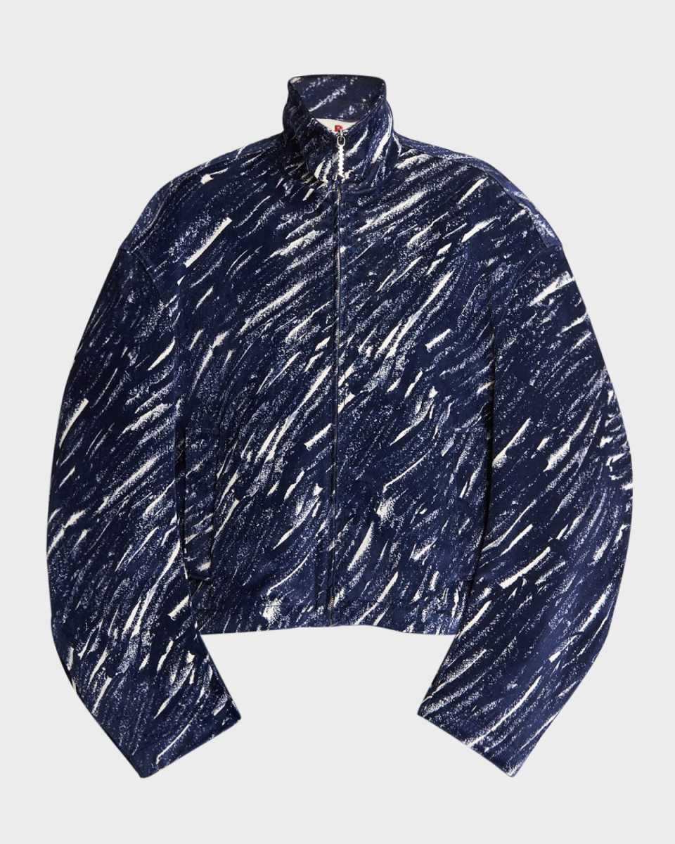 Printed Cropped Cocoon Curved-Sleeve Jacket