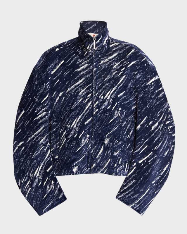 Printed Cropped Cocoon Curved-Sleeve Jacket