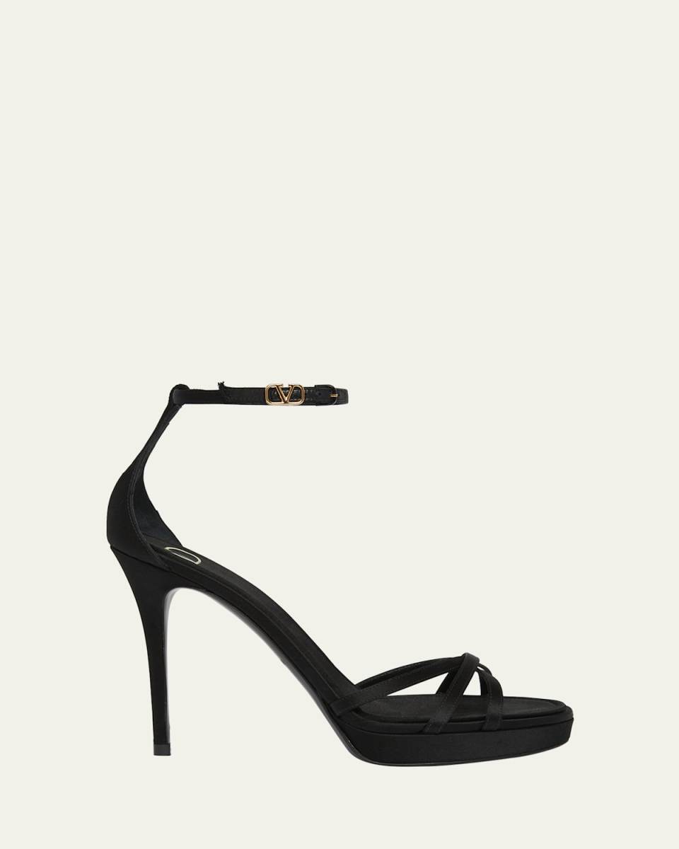Satin Strappy Ankle-Strap Platform Sandals