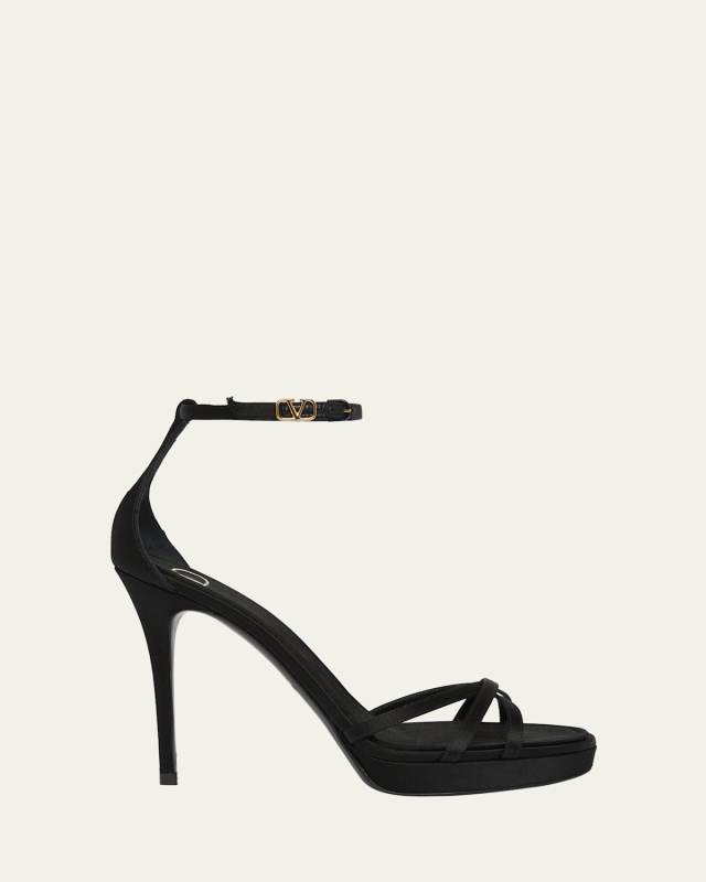 Satin Strappy Ankle-Strap Platform Sandals