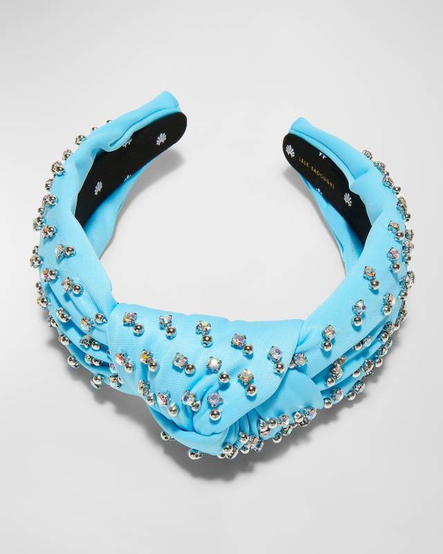 Knotted Crystal-Embellished Neoprene Headband