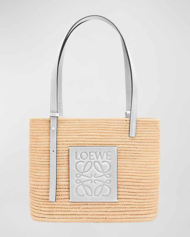 x Paula's Ibiza Square Basket Small Bag in Raffia with Leather Handles