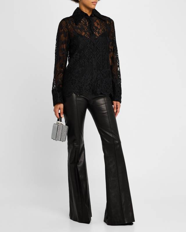Missy Scalloped Sheer Lace Button-Front Top