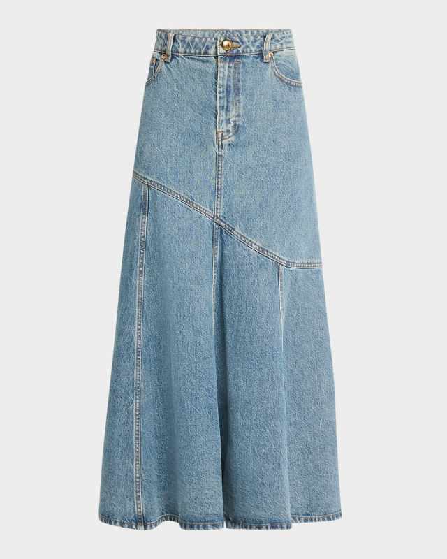 Illustration Denim Midi Skirt
