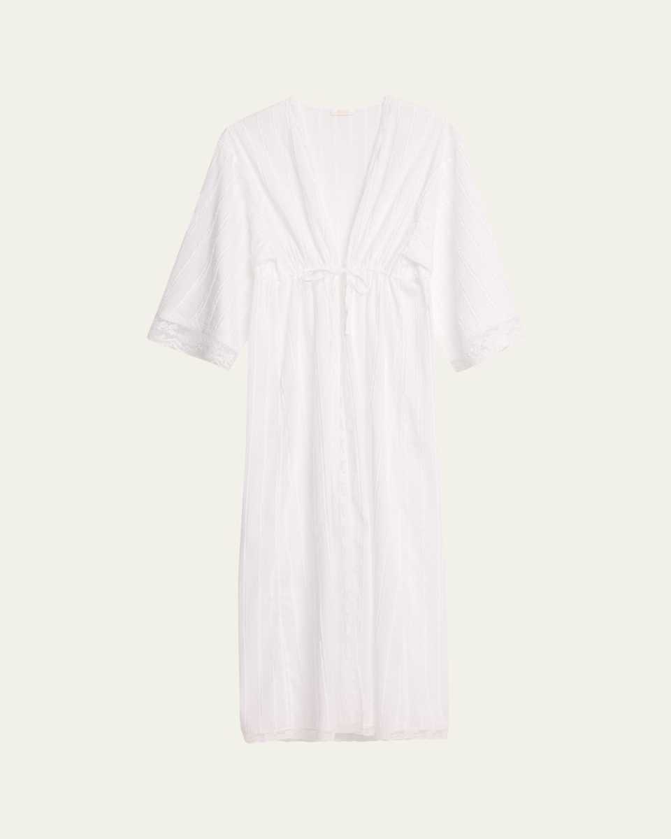 Lactee Striped Lace-Trim Cotton Rob