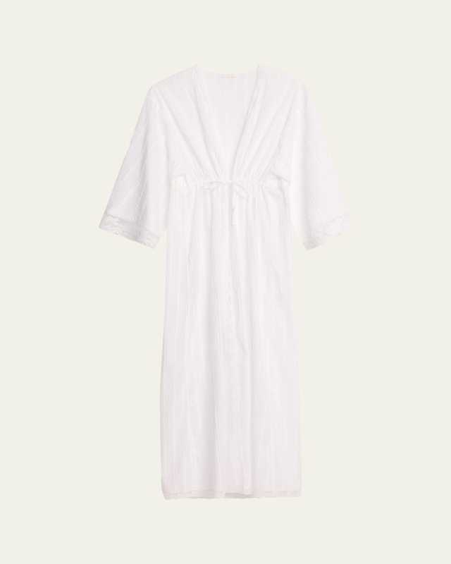 Lactee Striped Lace-Trim Cotton Rob