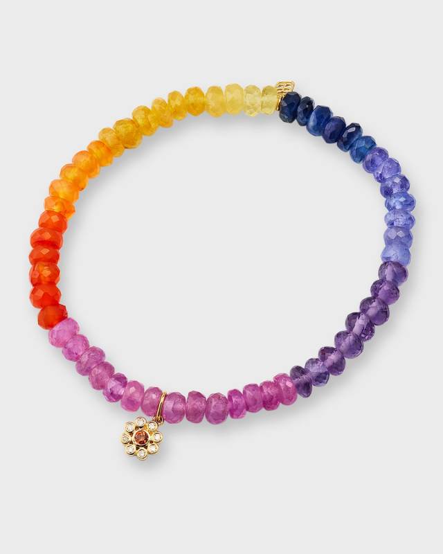 14K Yellow Gold Multi-Color Beaded Bracelet with Sapphire and Diamonds