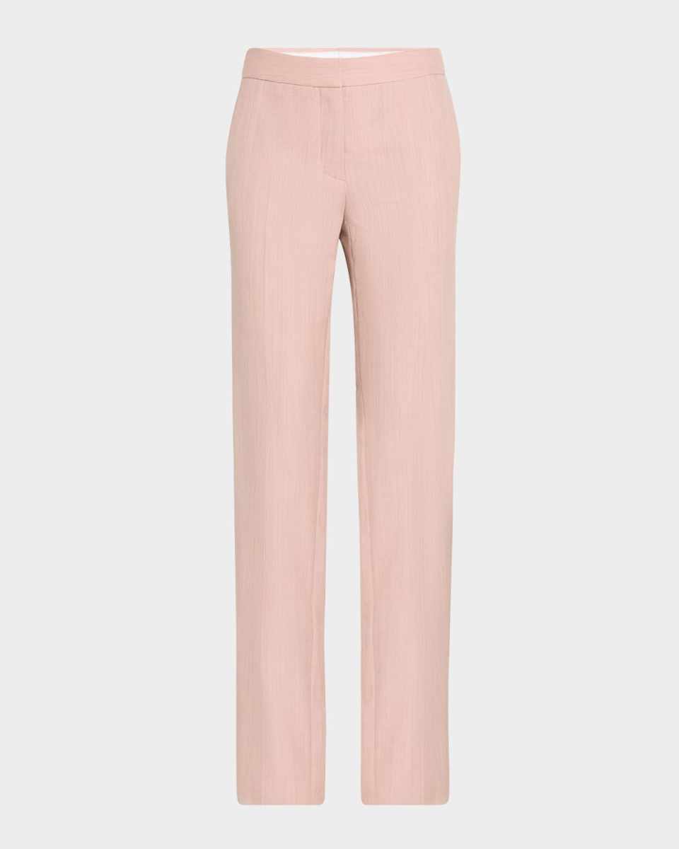 Mid-Rise Slits-Hem Slim-Leg Wool Pants
