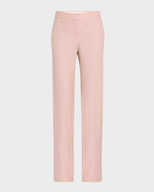 Mid-Rise Slits-Hem Slim-Leg Wool Pants