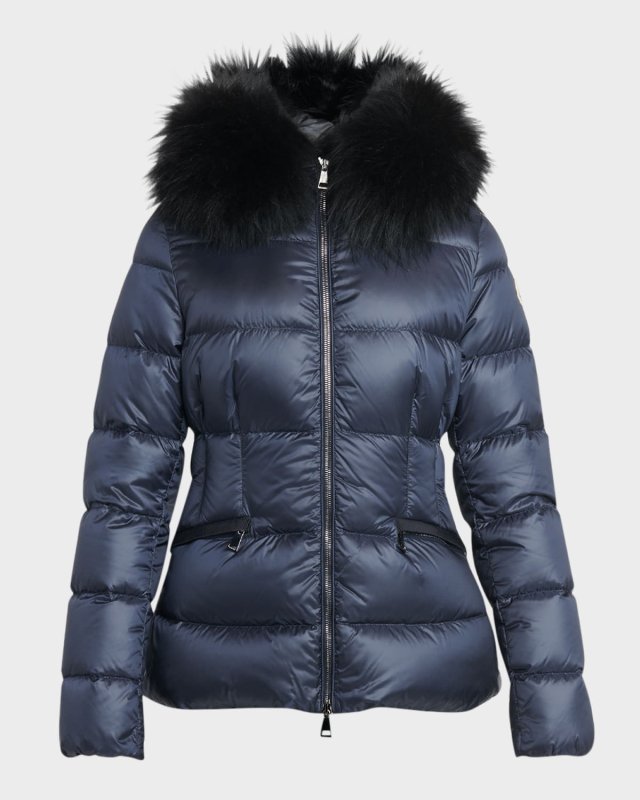 Boed Short Puffer Jacket with Shearling Hood Trim