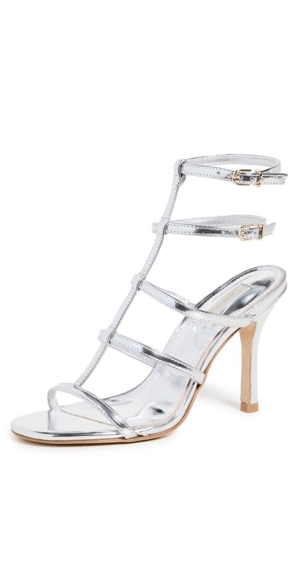 Larroude Serena Heeled Sandals Mirror Silver