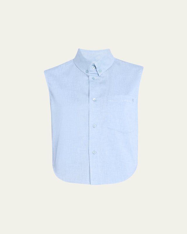 Sleeveless Cotton Poplin Button-Front Shirt