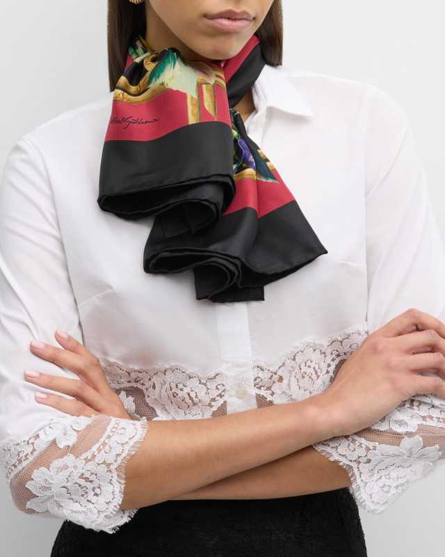 Floral Lattice Silk Twill Square Scarf