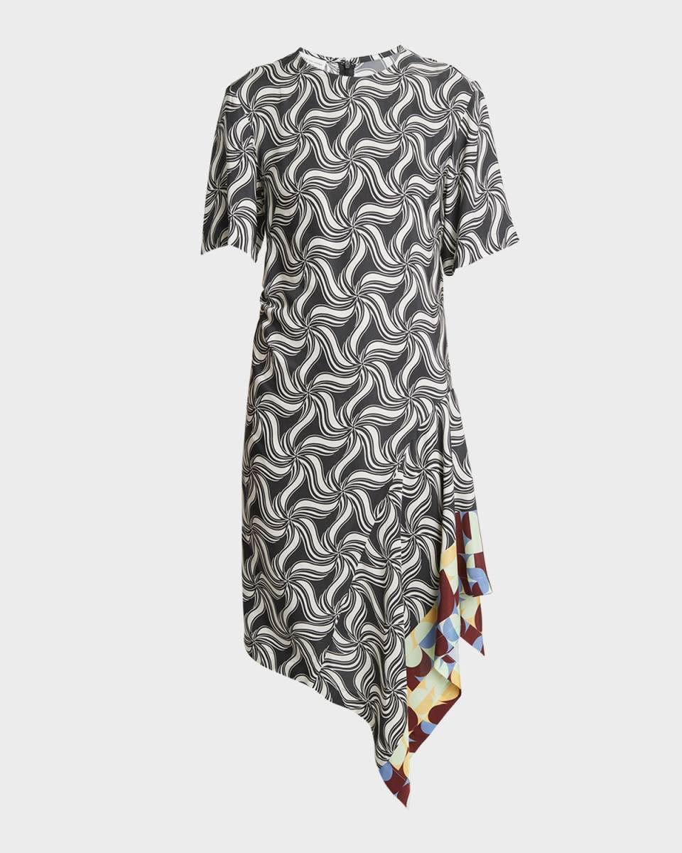 Diana Illusion Printed Asymmetric Midi Dress