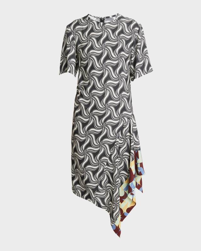 Diana Illusion Printed Asymmetric Midi Dress