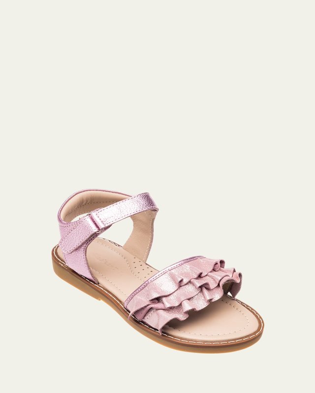 Girl's Flamenco Ruffle Metallic Flat Sandals,