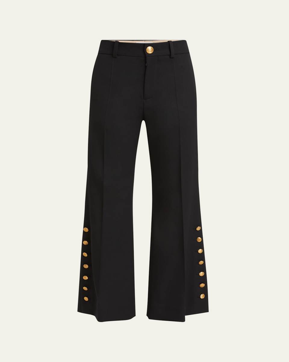 Buttoned Cuff Wool Grain De Poudre Kick Pants