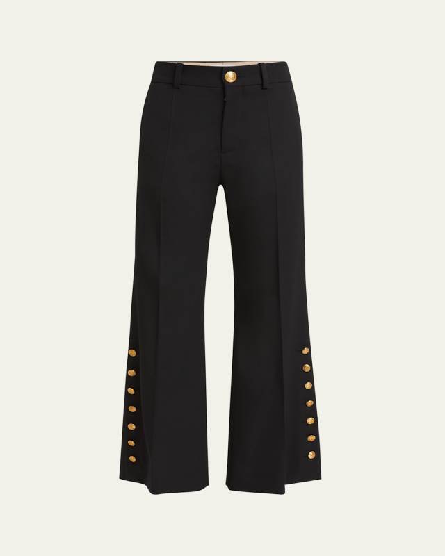 Buttoned Cuff Wool Grain De Poudre Kick Pants